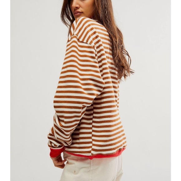 NWT FREE PEOPLE Classic Striped Oversized Crewneck / Coffee Combo Size XS - Picture 4 of 6